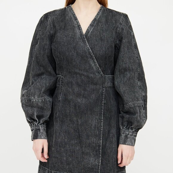 GANNI Acid Wash Denim Wrap Dress - Picture 1 of 13